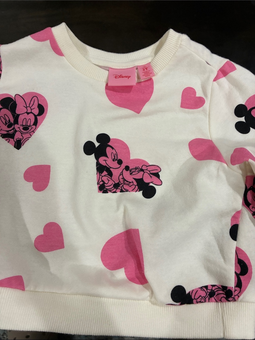 Disney White Sweatshirt with Pink Hearts and Black Character Prints